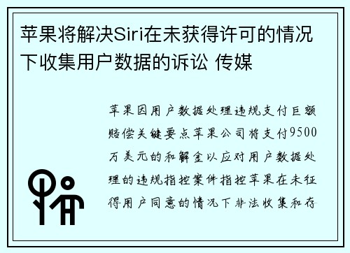 苹果将解决Siri在未获得许可的情况下收集用户数据的诉讼 传媒